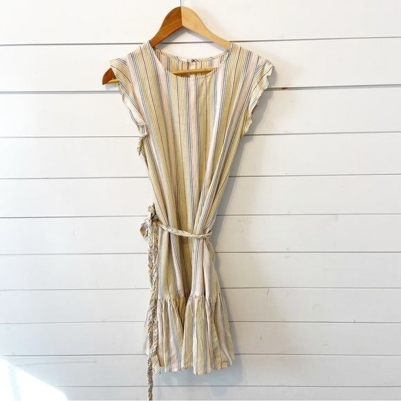Marine Layer Laney Beachy Stripe Linen Blend Dress W/ Braided Waist Rope Medium - Picture 3 of 12